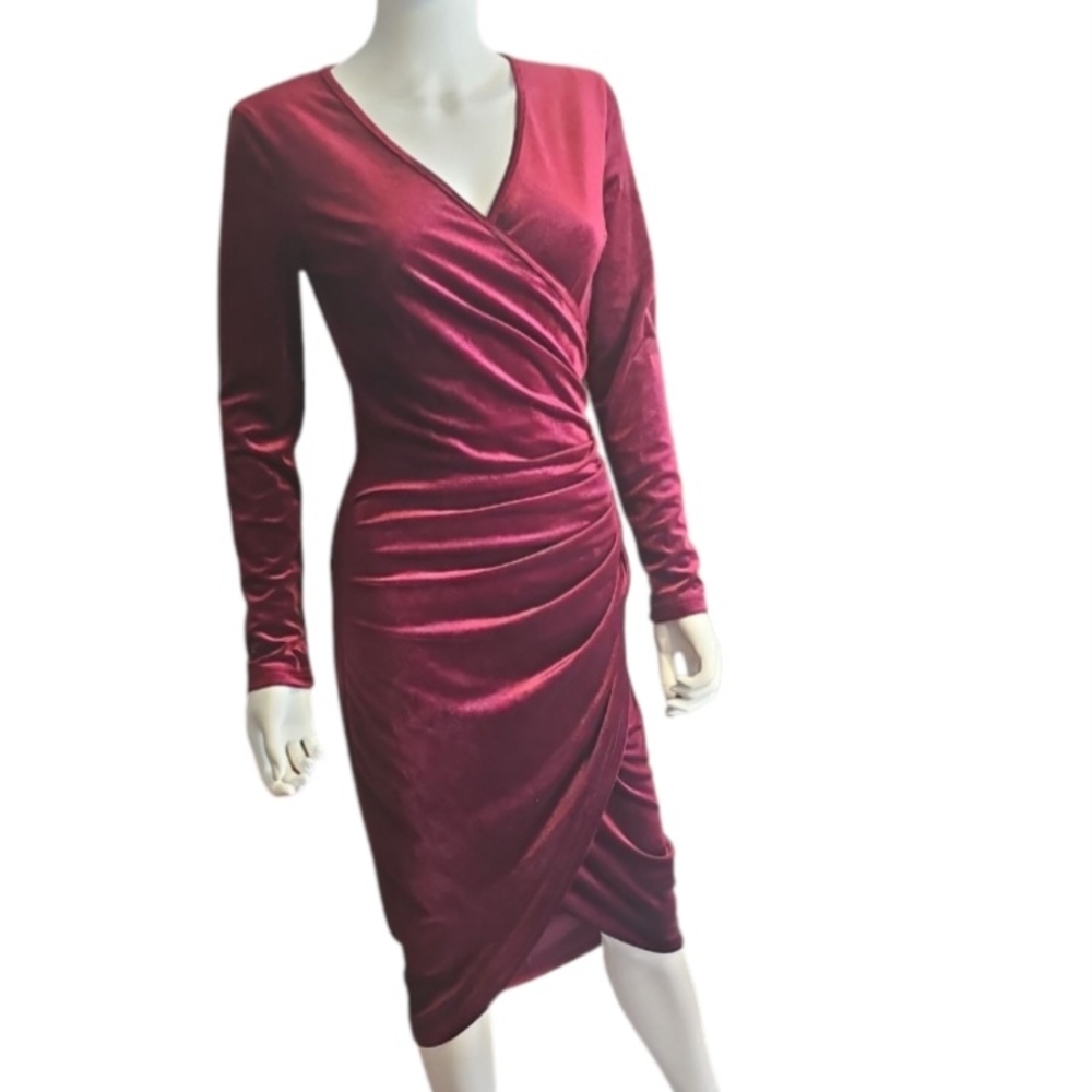 Red Asymmetrical Ruched Wrap Dress
